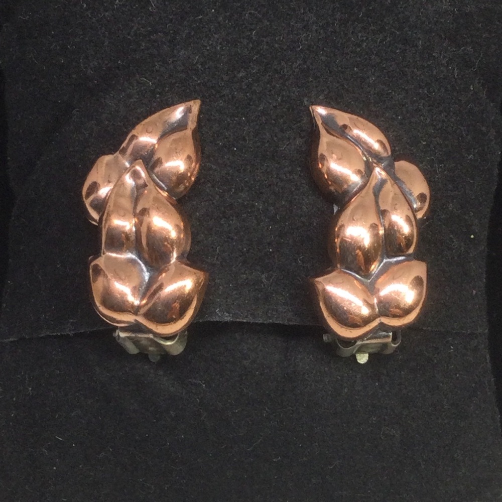 VTG Renoir Copper Modernist Design Clip-On Earrings